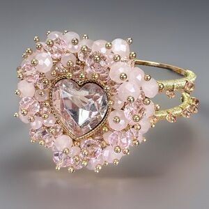 Betsy Johnson Goldtone Pink Heart Beaded Accent Cuff Bracelet